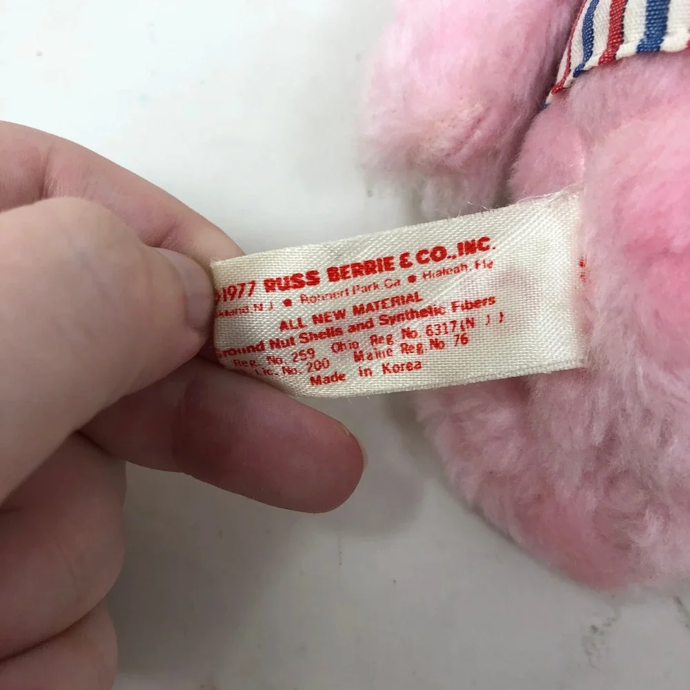Vintage Russ Clara Nurse Teddy Bear Plush Pink Striped Outfit Red Cross 1977
